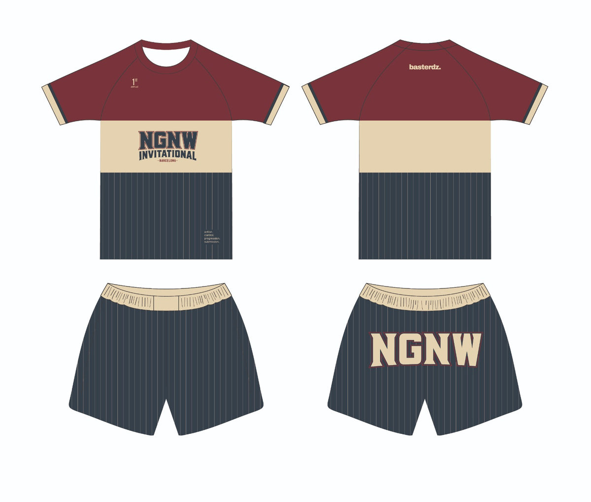 NoGi NoWorries Invitational Offcial Rashguard – Grappling Basterdz Red and Blue