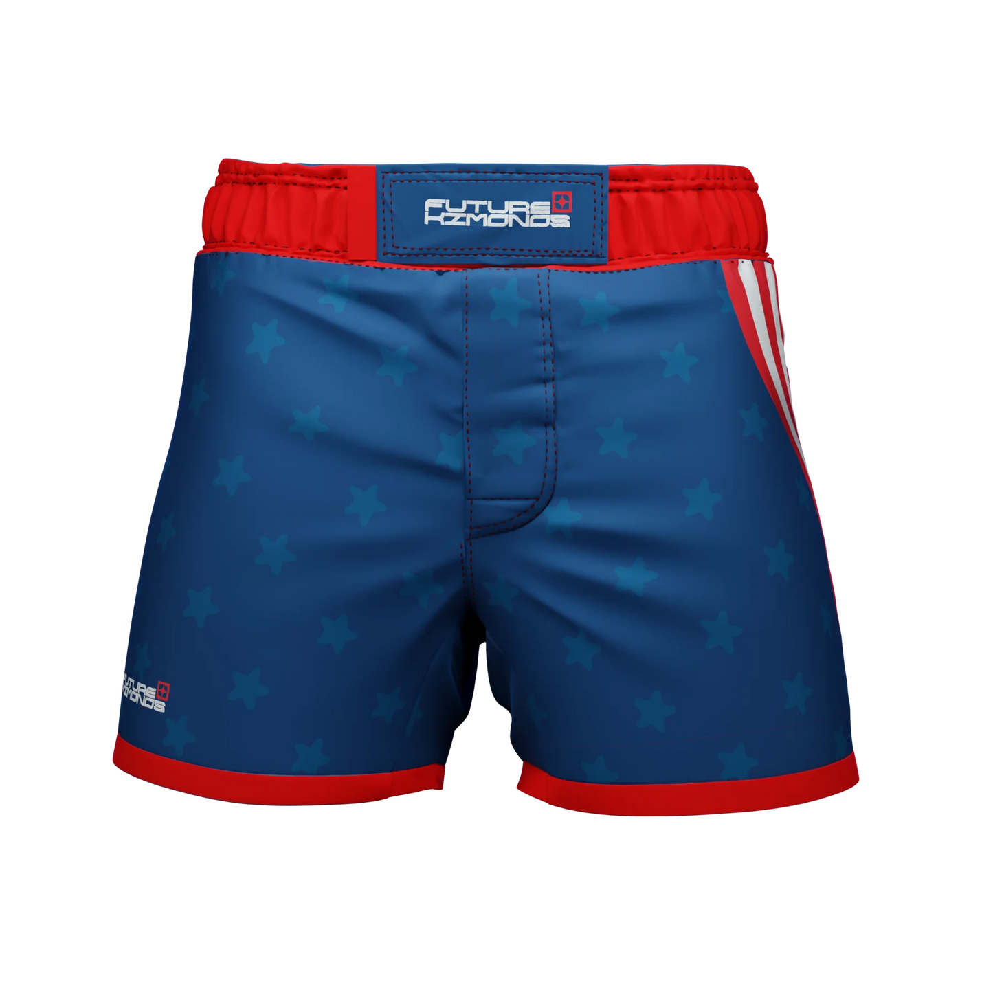 Front view of All American Fight Shorts by Future Kimonos for no-gi BJJ and grappling training