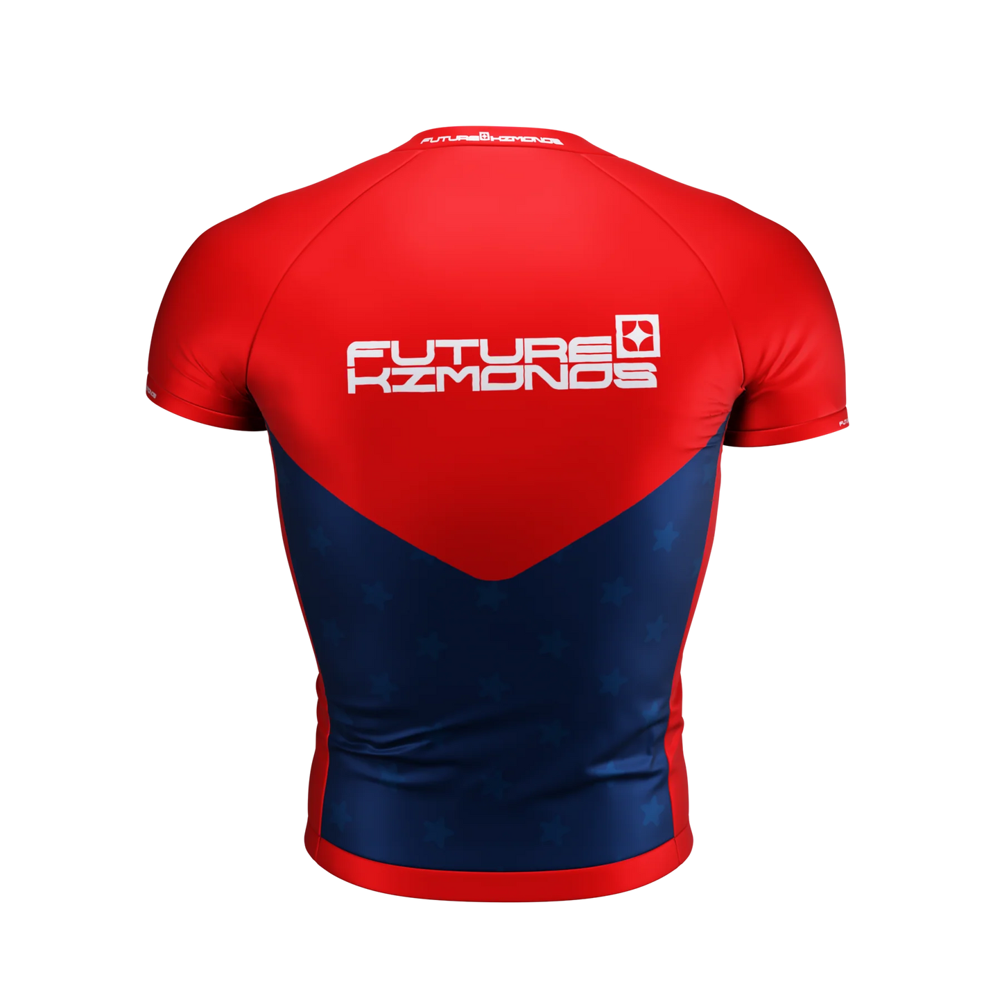 Back view of All American Short Sleeve Rash Guard by Future Kimonos featuring patriotic design for grapplers