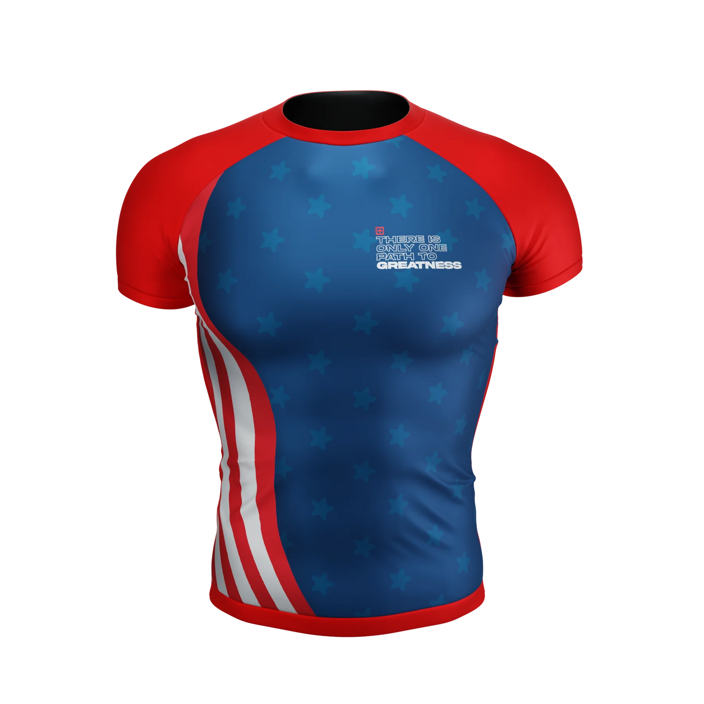 Front view of All American Short Sleeve Rash Guard by Future Kimonos for no-gi BJJ and grappling
