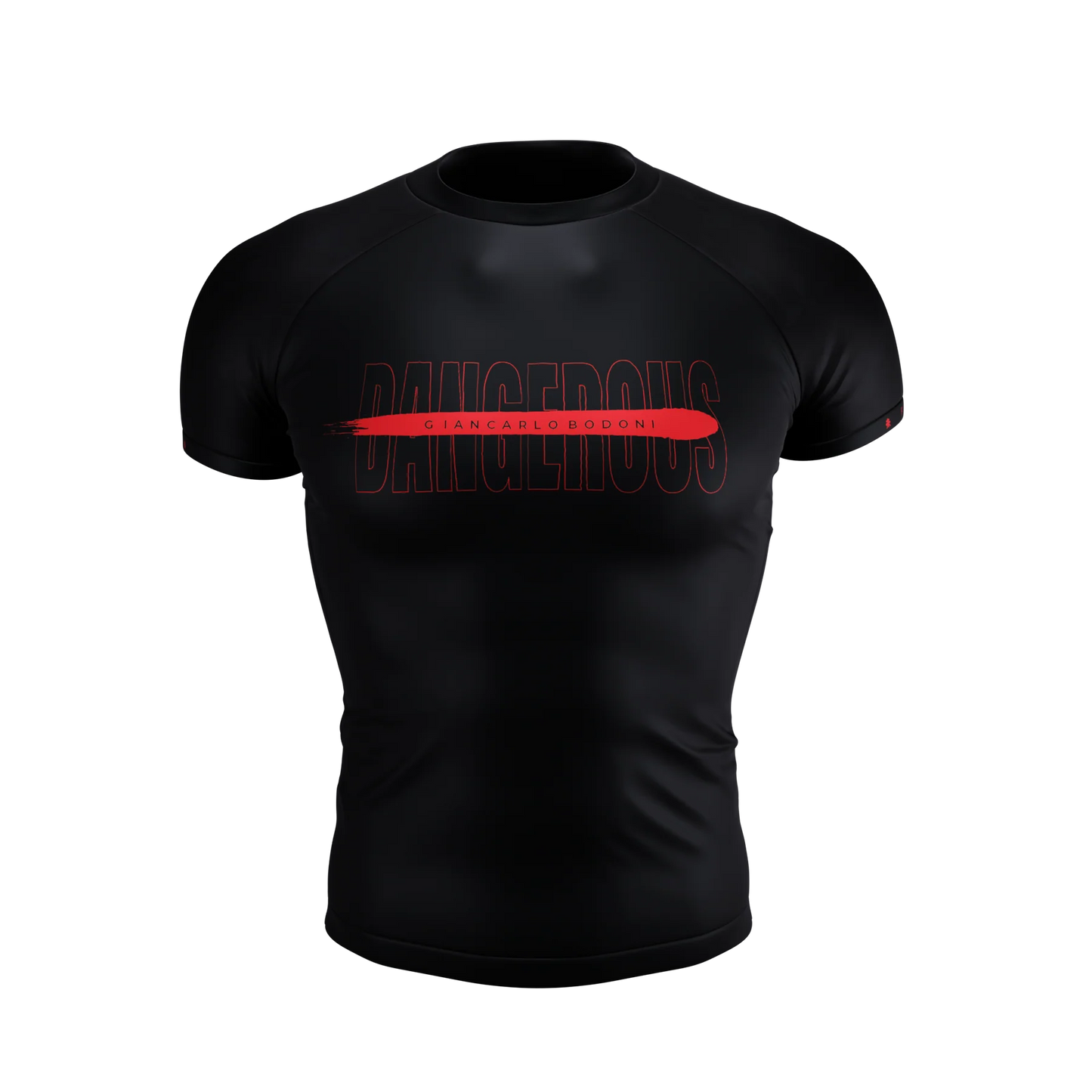 Front view of Dangerous Short Sleeve Rash Guard by Future Kimonos designed for no-gi BJJ and grappling training