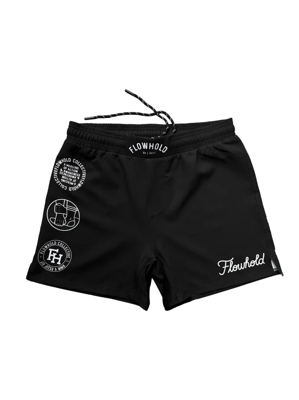 The Defeater Fight Shorts by Flowhold – front view flat lay