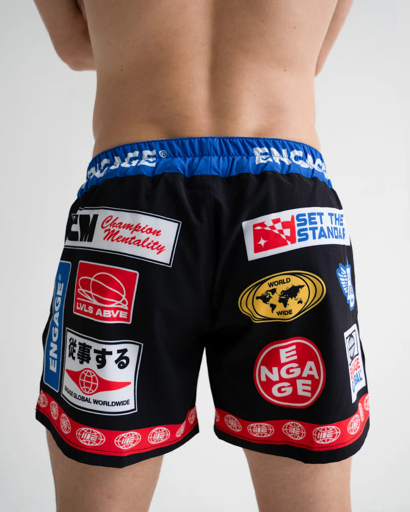 Engage Racer Black MMA Hybrid Shorts back view worn for no-gi BJJ and MMA training