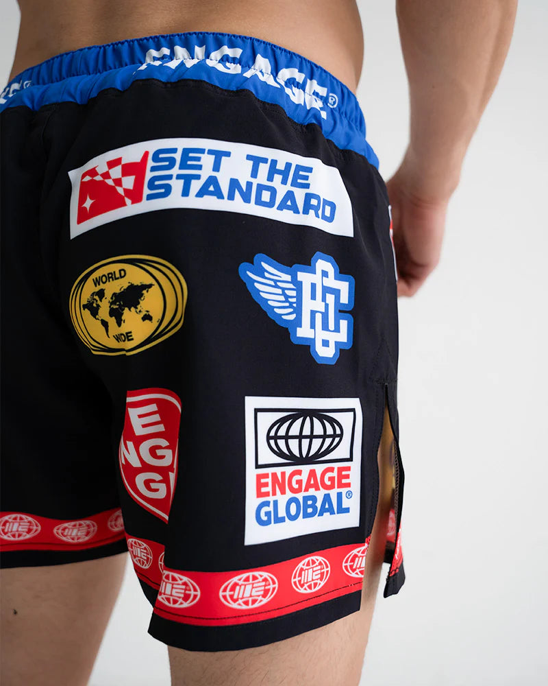 Engage Racer Black MMA Hybrid Shorts back view worn for no-gi BJJ and MMA training
