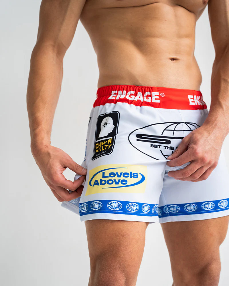 Engage Racer Black MMA Hybrid Shorts front view worn by athlete for BJJ and MMA