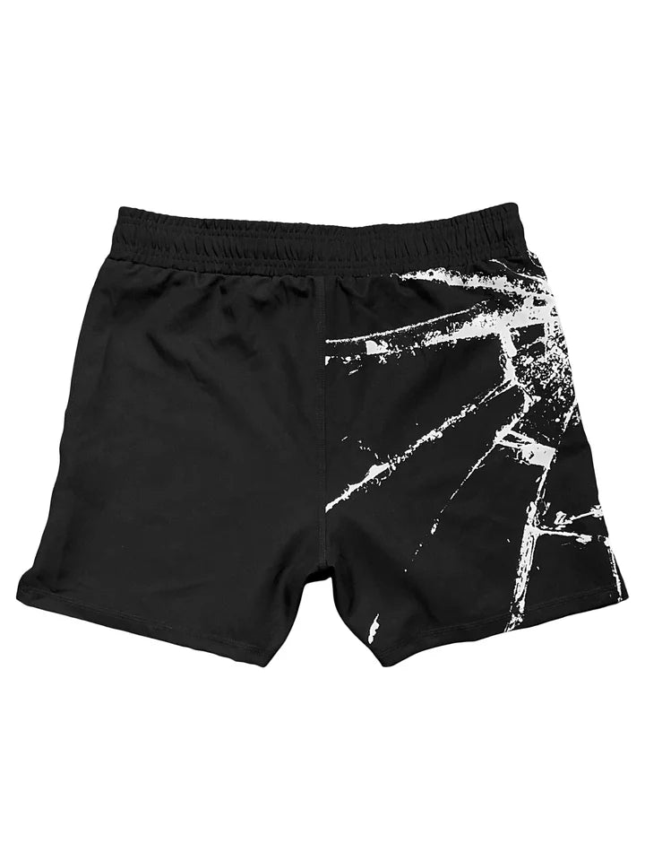 FAFO Fight Shorts back view – minimalist design with cracked glass texture