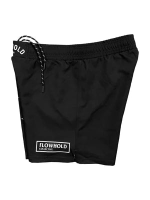 Helio FAFO Fight Shorts side view – minimalist design with small Flowhold logo