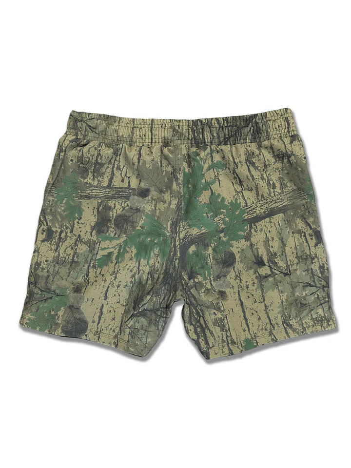 Flowhold BJJ and Grappling Mossy Choke Fight Shorts back view – rugged camo training shorts