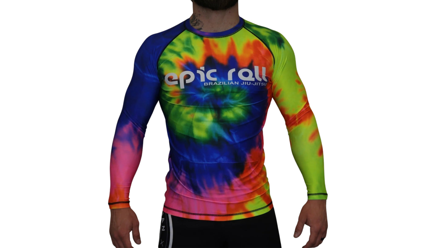 Epic Tie Dye Rash Guard (multi-color) Long Sleeve + Epic Grappling Shorts 2.0 Epic Roll