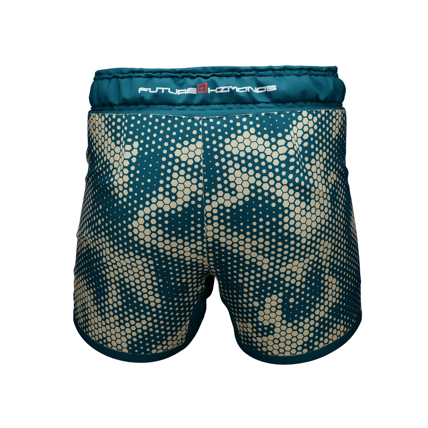 Back view of One Path Camo Fight Shorts by Future Kimonos featuring lightweight, moisture-wicking fabric for grappling