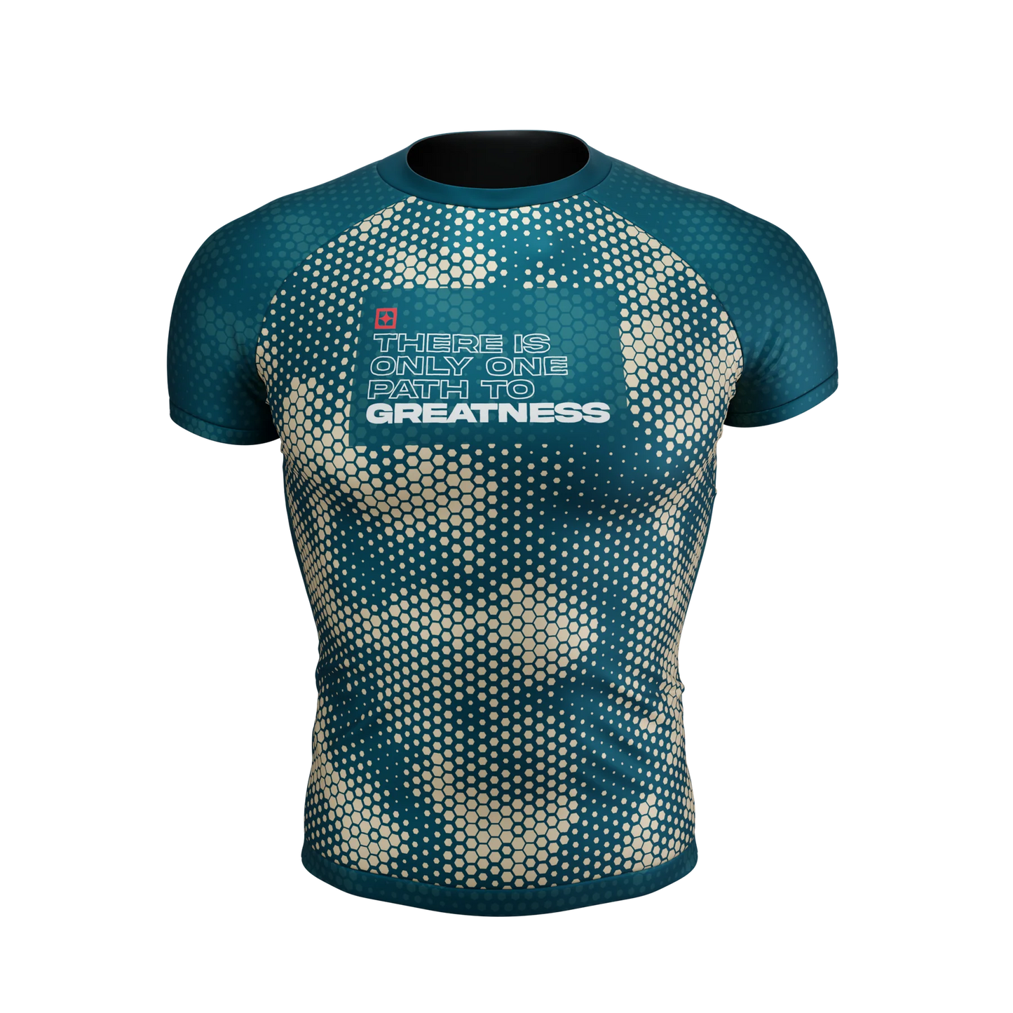 Front view of One Path Camo Short Sleeve Rash Guard by Future Kimonos for no-gi BJJ and grappling training