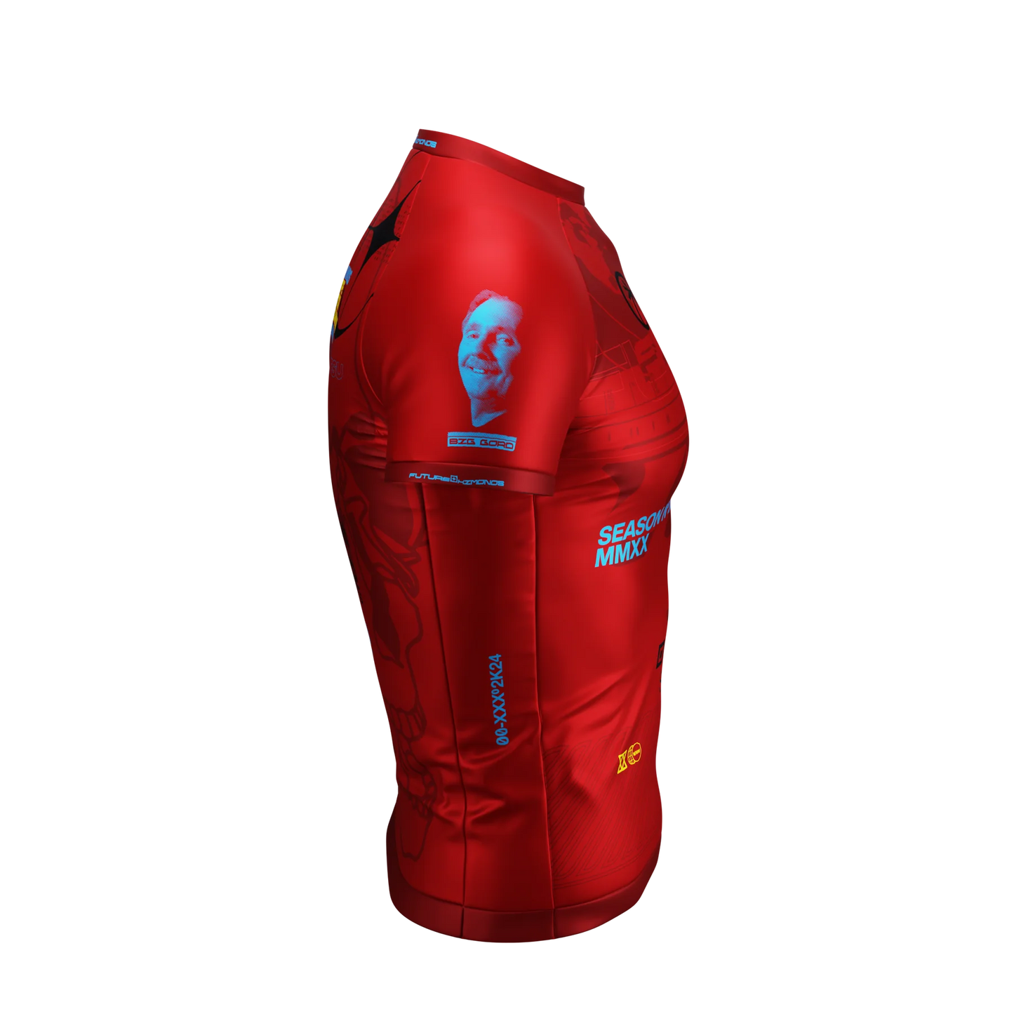Right side view of Prototype SUPER-RED Short Sleeve Rash Guard by Future Kimonos built for no-gi training
