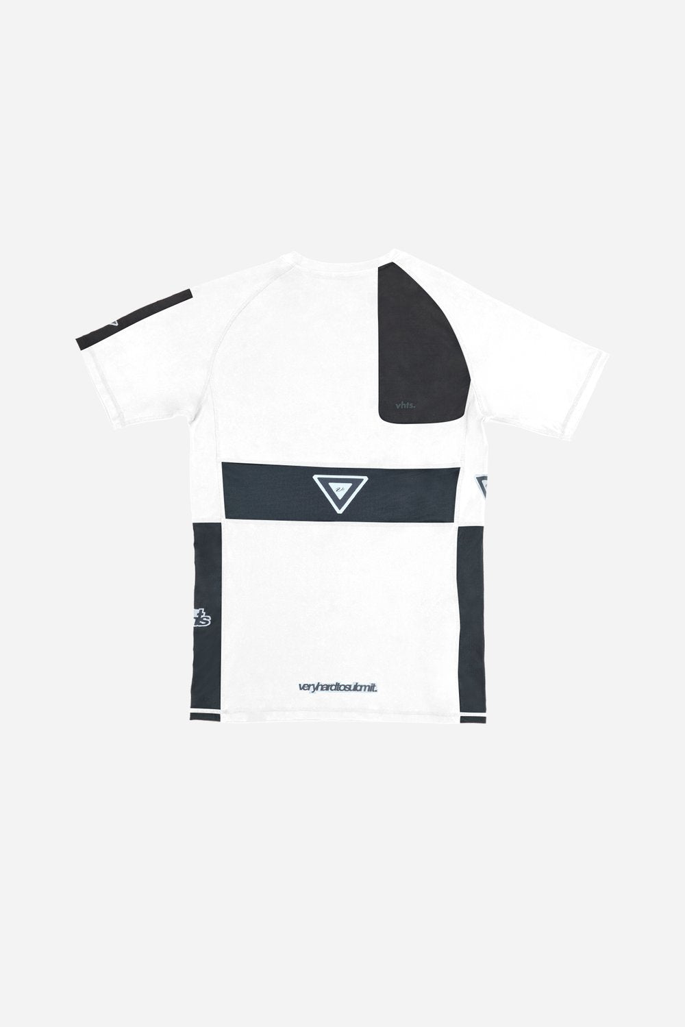VHTS White Ranked BJJ rash guard – back view, durable and flexible rash guard built for high-performance rolling sessions.