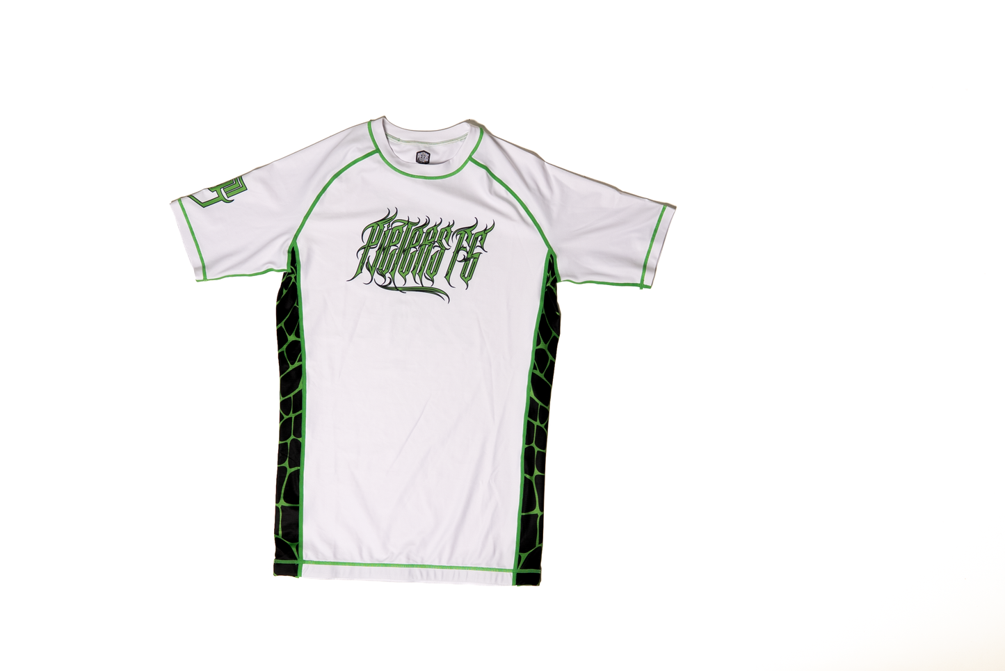 PFG Blanco & Verde Rash Guard Manga Corta by Pieters Fightgear | Grappling y MMA Premium Apparel