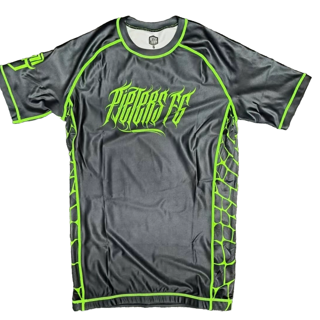 PFG Negro & Verde Rash Guard manga Corta by Pieters Fightgear | Grappling y MMA Premium Apparel
