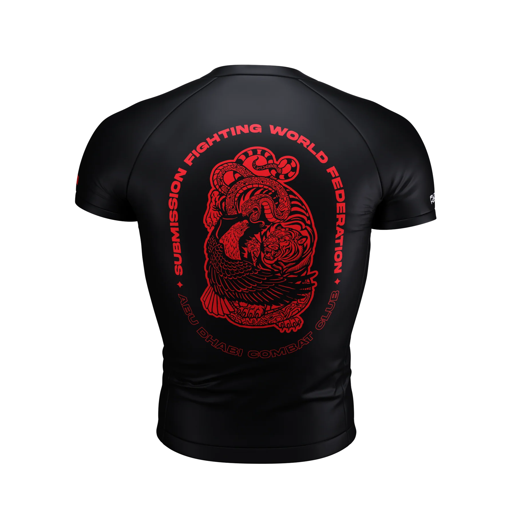 Back view of ADCC Submission Grappling World Federation Short Sleeve Rash Guard by Future Kimonos for no-gi BJJ