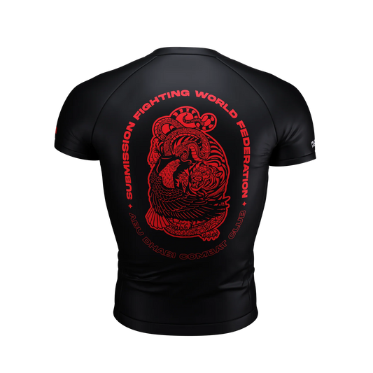 Back view of ADCC Submission Grappling World Federation Short Sleeve Rash Guard by Future Kimonos for no-gi BJJ