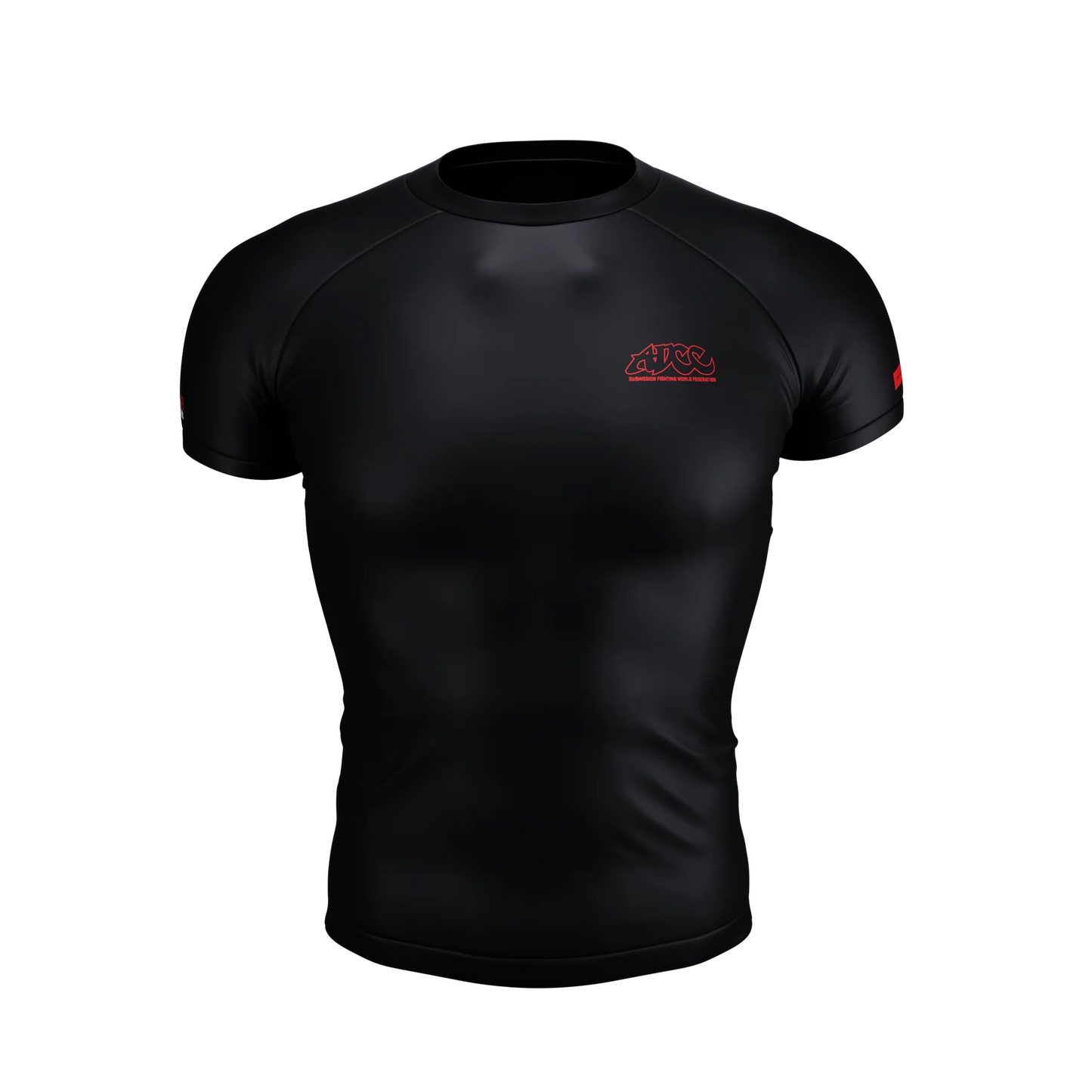 Front view of ADCC Submission Grappling World Federation Short Sleeve Rash Guard by Future Kimonos