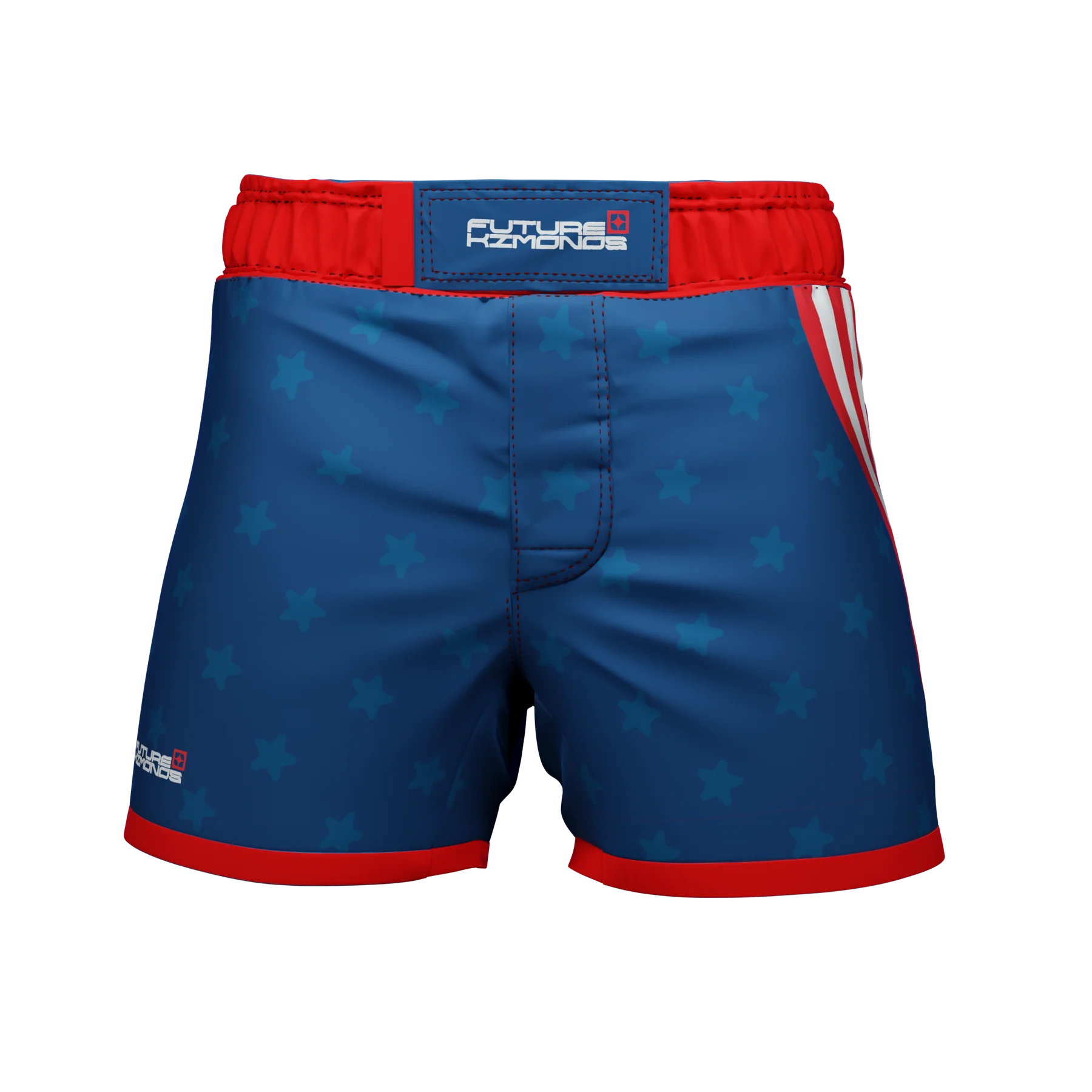 Front view of All American Fight Shorts by Future Kimonos for no-gi BJJ and grappling training