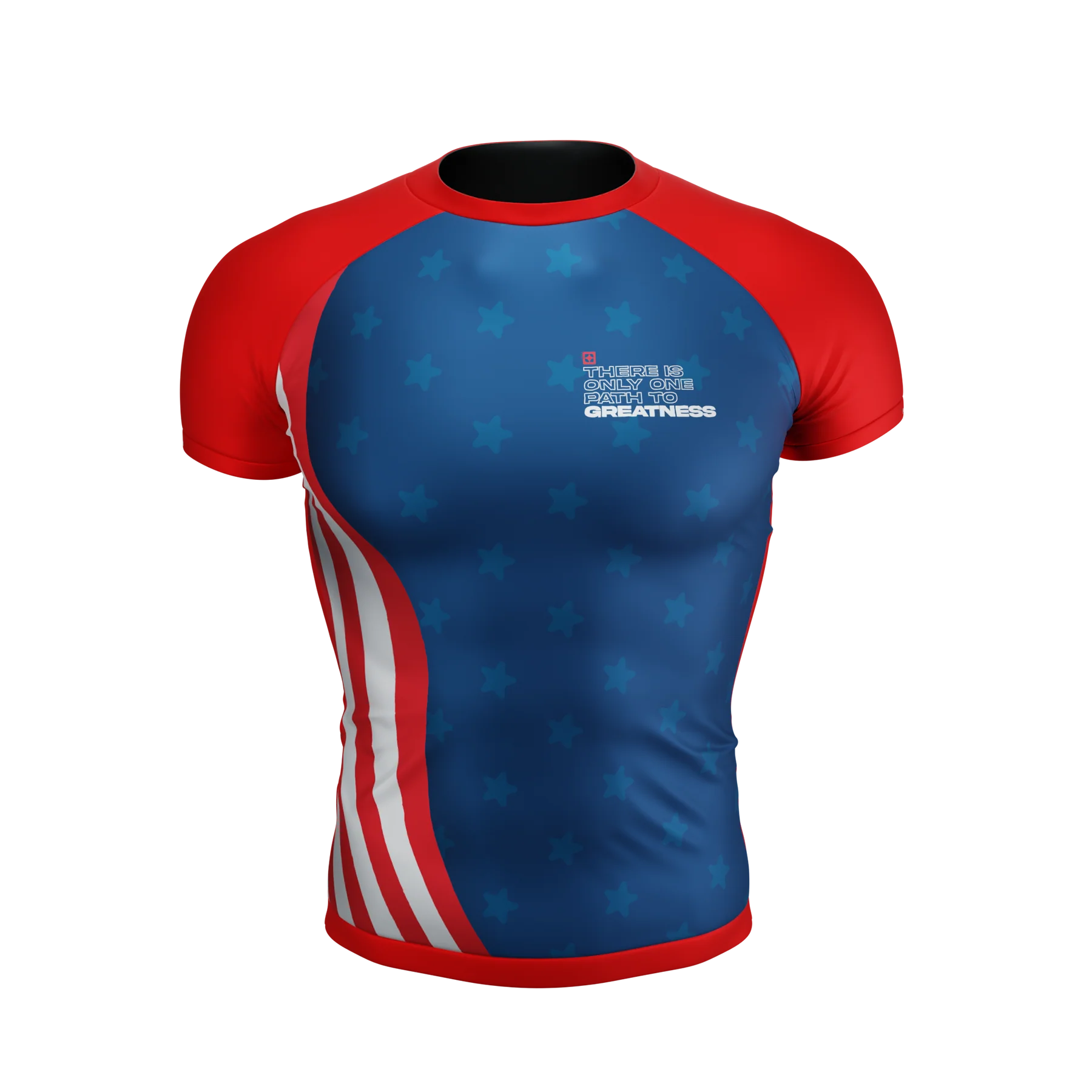 Front view of All American Short Sleeve Rash Guard by Future Kimonos for no-gi BJJ and grappling