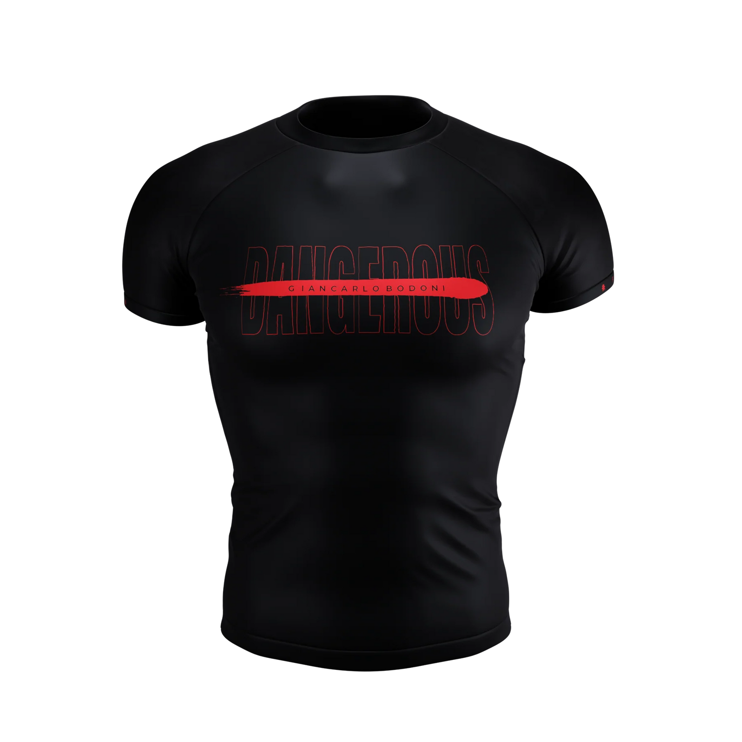 Front view of Dangerous Short Sleeve Rash Guard by Future Kimonos designed for no-gi BJJ and grappling training