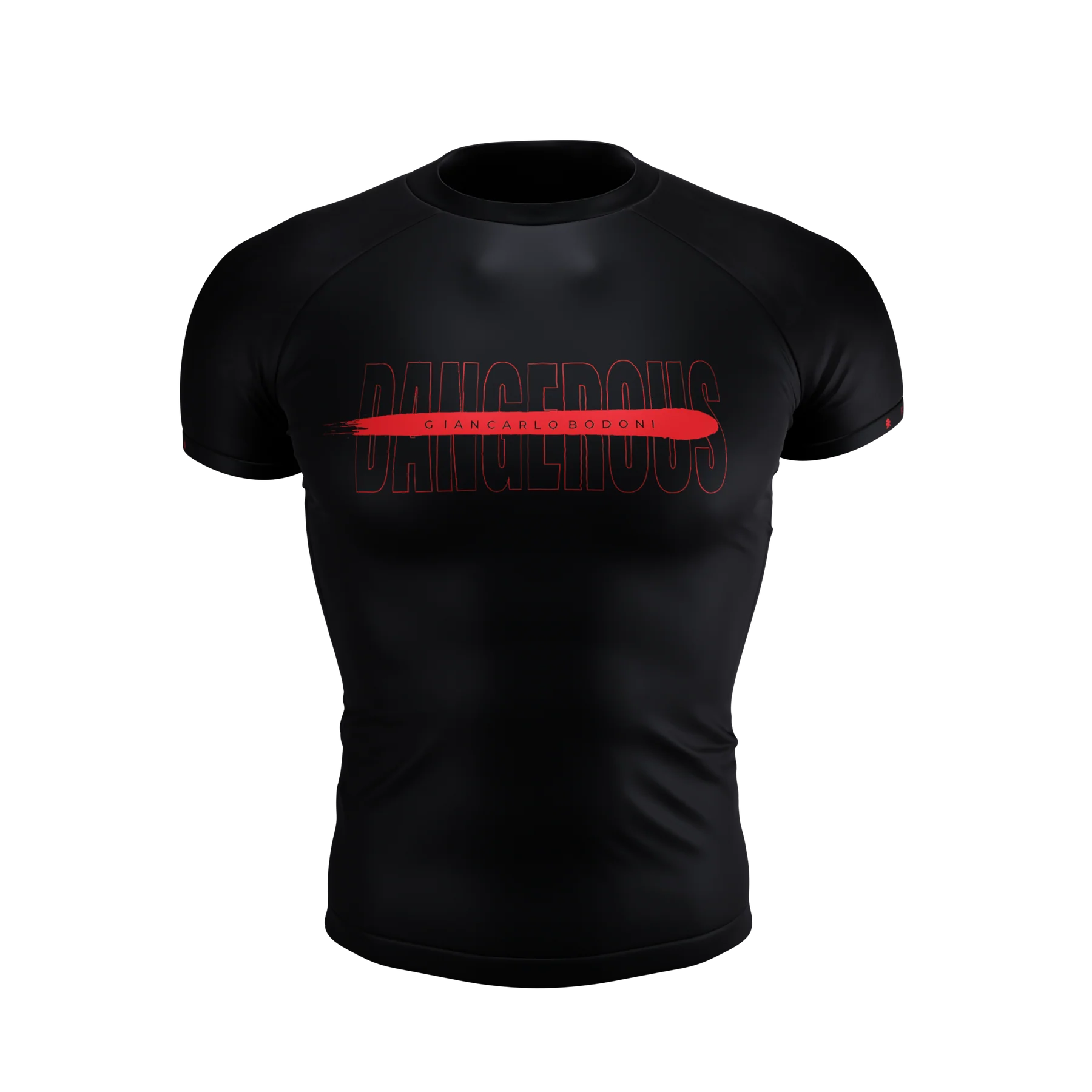 Front view of Dangerous Short Sleeve Rash Guard by Future Kimonos designed for no-gi BJJ and grappling training