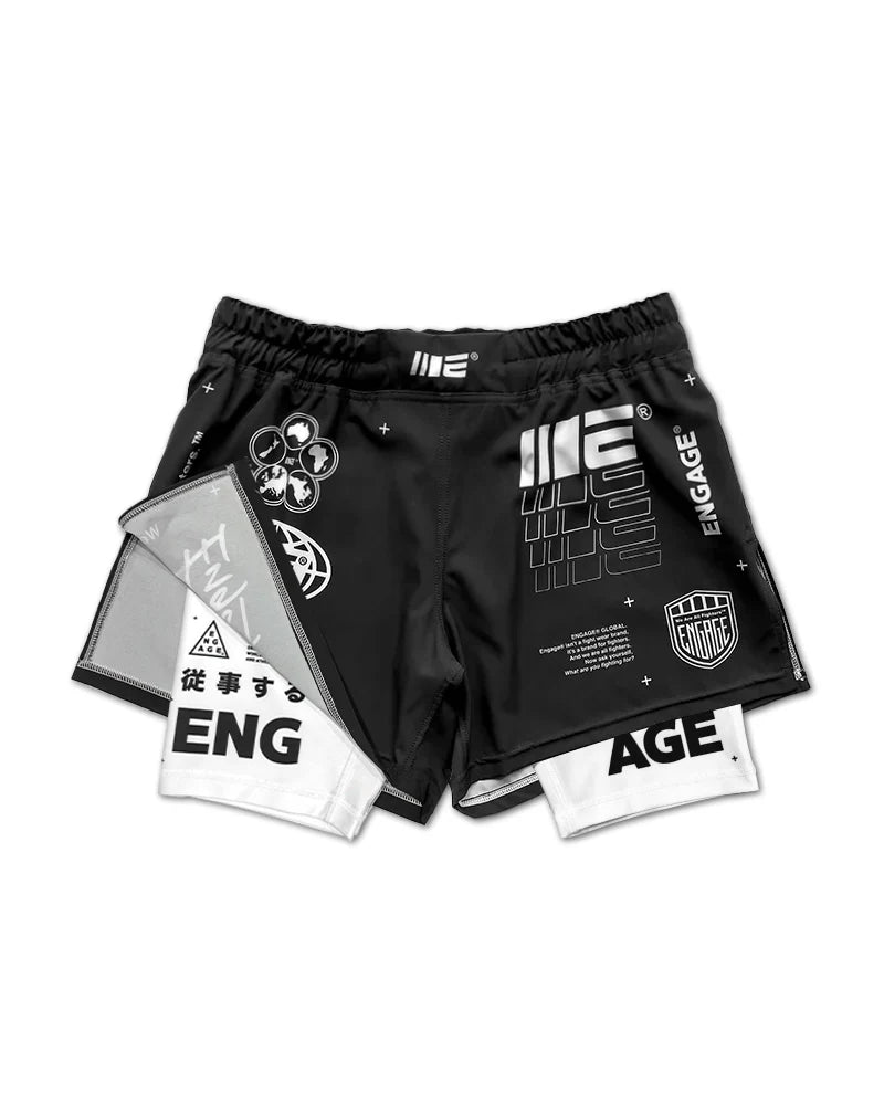 Front view of Engage Billboard 2-in-1 Hybrid Shorts Black
