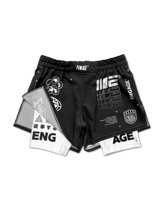 Front view of Engage Billboard 2-in-1 Hybrid Shorts Black