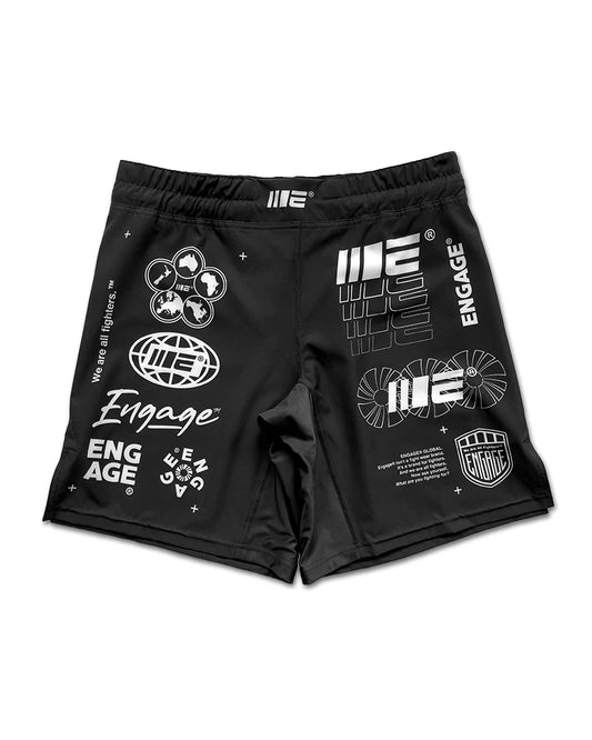 Front view of Engage Billboard MMA Grappling Shorts Black