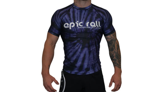 Epic Tie Dye Rash Guard (Purple Haze) Short Sleeve + Epic Grappling Shorts 2.0 Epic Roll