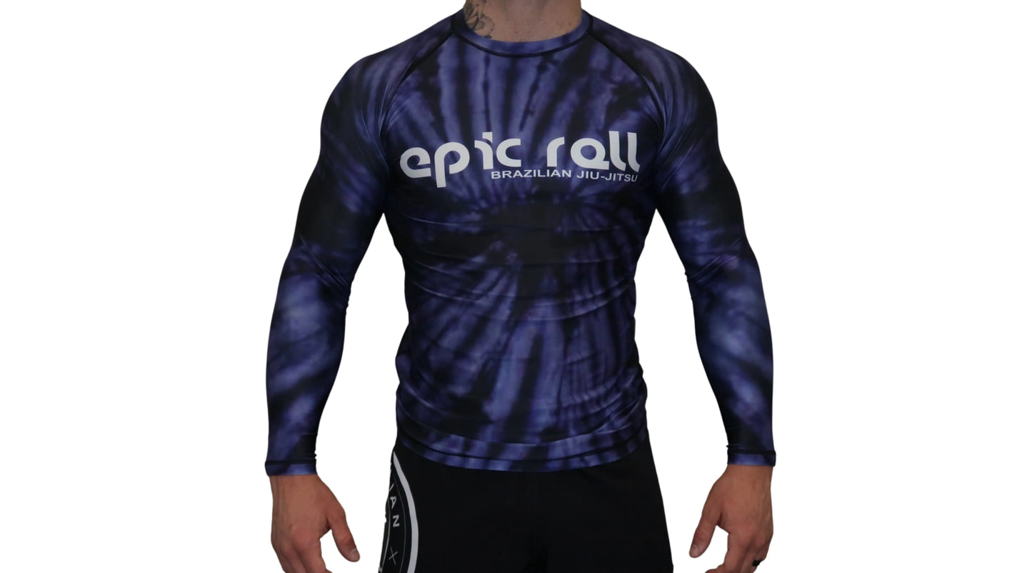 Epic Tie Dye Rash Guard (Purple Haze) Long Sleeve + Epic Grappling Shorts 2.0 Epic Roll