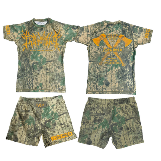 Mossy Choke BJJ Set – Camo Rashguard & Shorts by Flowhold