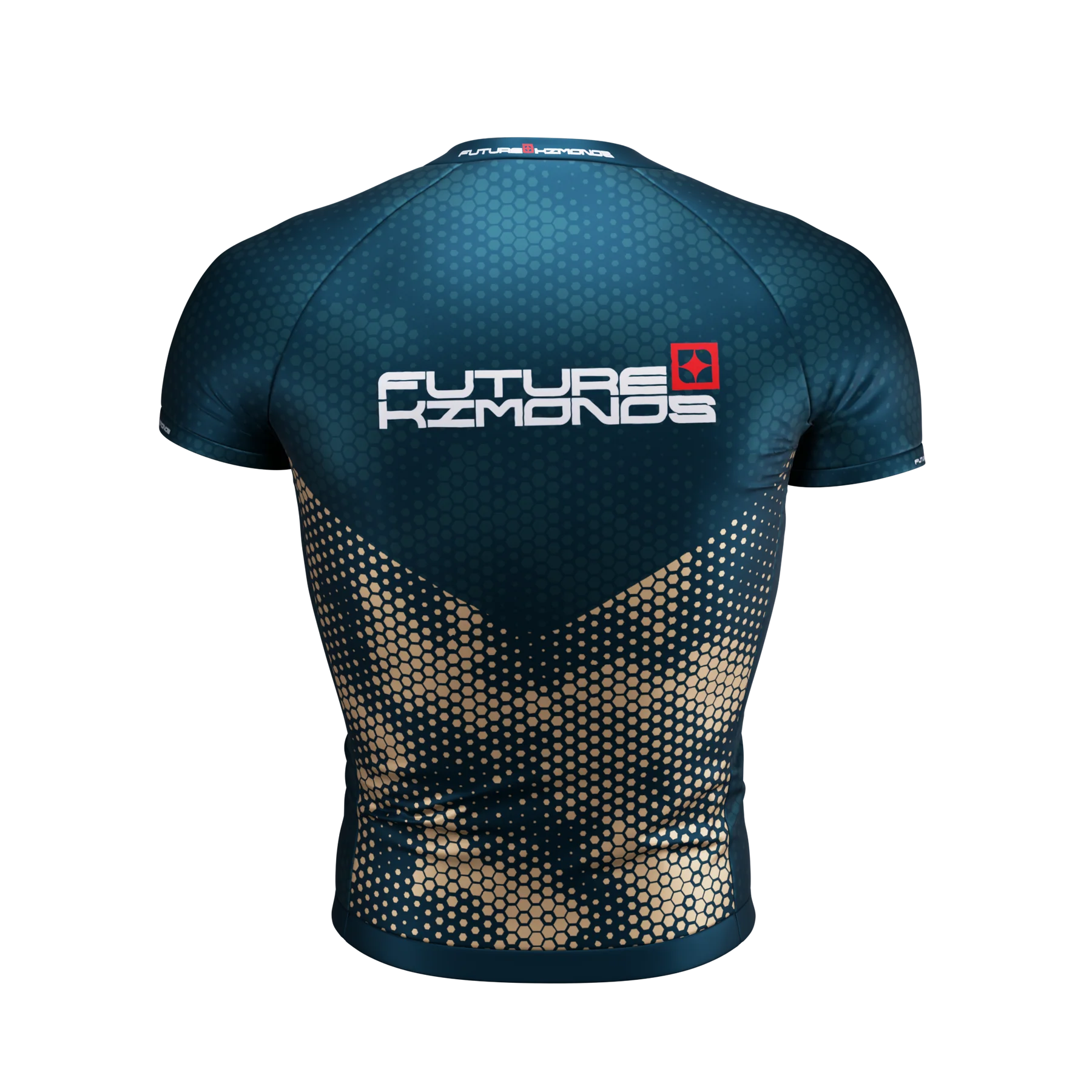Back view of One Path Camo Short Sleeve Rash Guard by Future Kimonos designed for submission grappling and no-gi BJJ