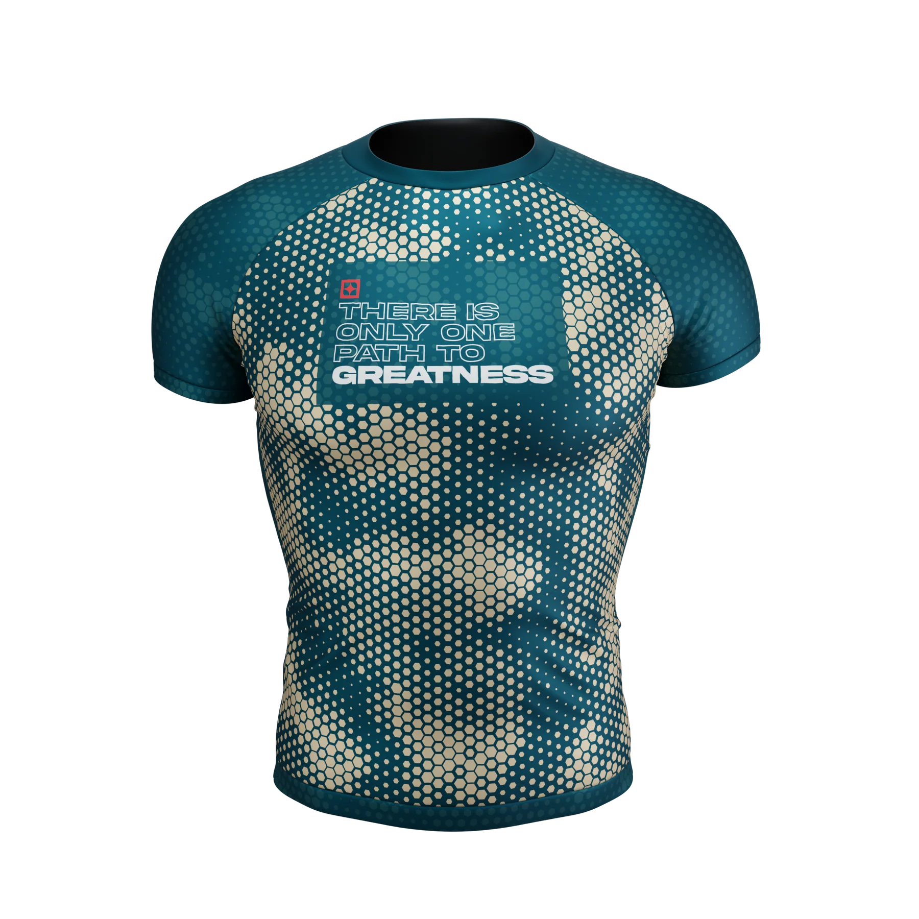Front view of One Path Camo Short Sleeve Rash Guard by Future Kimonos for no-gi BJJ and grappling training