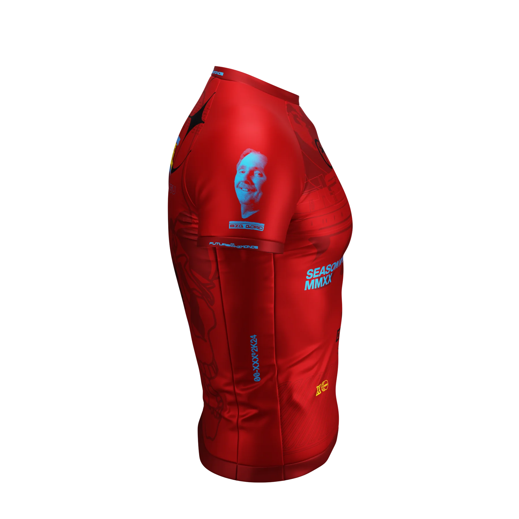 Right side view of Prototype SUPER-RED Short Sleeve Rash Guard by Future Kimonos built for no-gi training